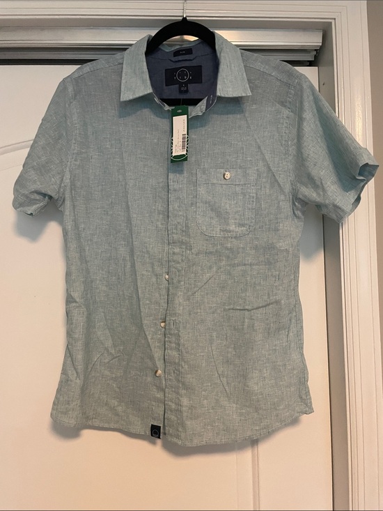 Even Tide Other - NWT! Men's Even Tide Slim Short-Sleeve Button-Down Shirt - Light Aqua Size Small